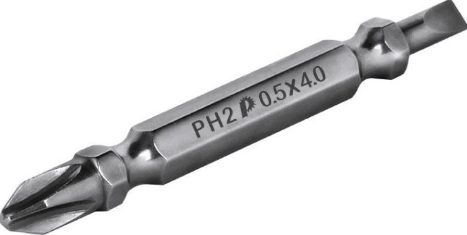 Бита для заворачивания ПРАКТИКА "Профи" двусторонняя PH-2 / SL 0.5x4х65мм отверточная (2шт) [776-546]