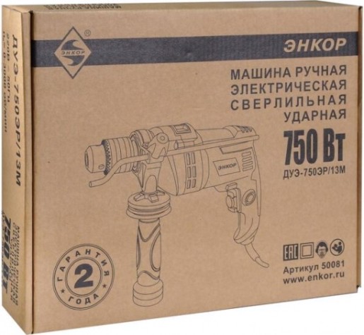 Дрель ударная сетевая ЭНКОР ДУЭ-750ЭР/13М [50081]