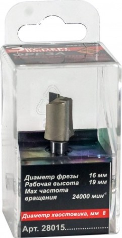 Фреза по дереву ЭНКОР ф 16 X19мм, по ДСП хв. 8 мм. прямая по дсп [28015]