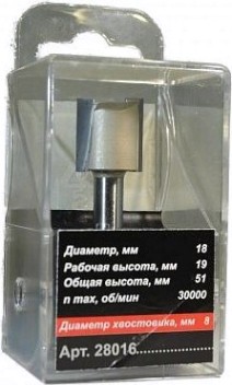Фреза по дереву ЭНКОР ф 18 X19мм, по ДСП хв. 8 мм. прямая по дсп [28016]