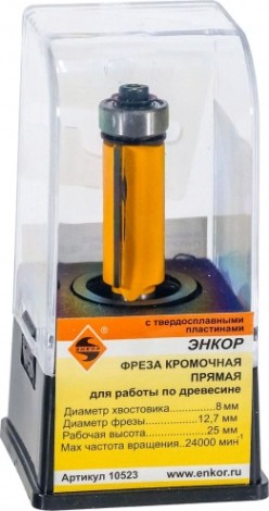 Фреза по дереву ЭНКОР ф12.7х25, хв. 8мм кромочная прямая [10523]