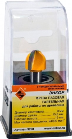 Фреза по дереву ЭНКОР ф15.8х13, r7.9, хв. 8мм гальтельная [9298]