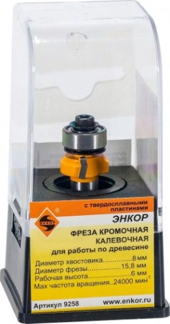 Фреза по дереву ЭНКОР ф16х6, r1.6, хв. 8мм кромочная калевочная [9258]