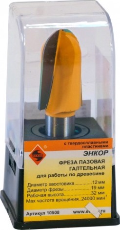 Фреза по дереву ЭНКОР ф19х32, r9.5, хв. 12мм. гальтельная [10508]