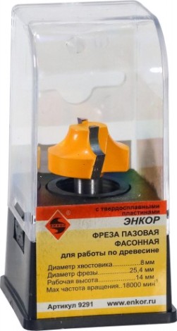 Фреза по дереву ЭНКОР ф25.4х14, r6.35, хв. 8мм фасонная [9291]