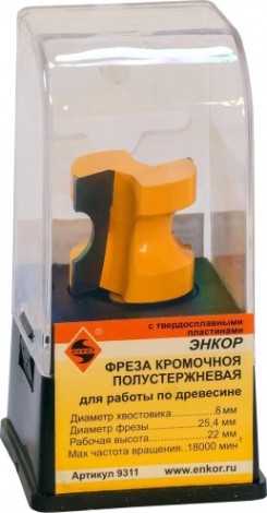 Фреза по дереву ЭНКОР ф25.4хR4,8мм, хв.8мм кромочная полустержневая [9311]