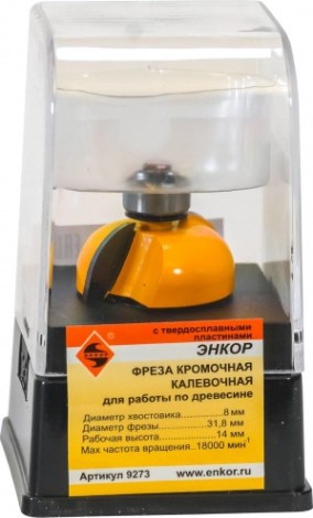 Фреза по дереву ЭНКОР ф31.8х14, r9.5, хв. 8мм кромочная калевочная [9273]