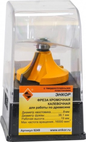 Фреза по дереву ЭНКОР ф38.1х19,r12.7, хв.8мм кромочная калевочная [9249]