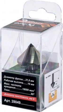 Фреза по дереву ЭНКОР галтельная v-обр 90° ф38,мм, хв 8мм [28049]