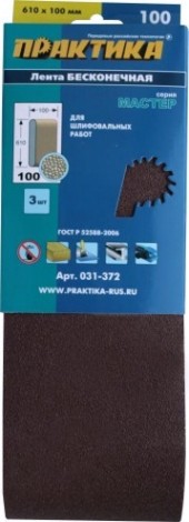 Лента шлифовальная ПРАКТИКА 100х610 мм P100 (3шт.) [031-372]