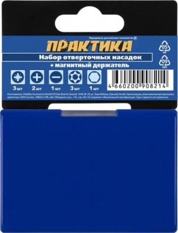 Набор бит ПРАКТИКА "Мастер" 11 шт 25 и 50 мм PH, PZ, HEX SL, TORX держатель 60 [908-214]