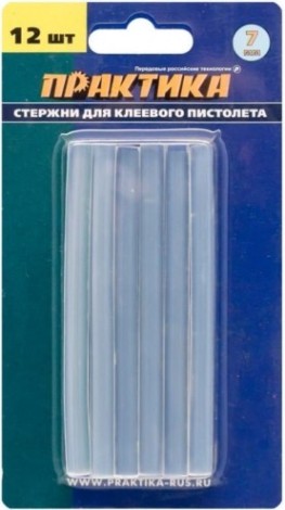 Стержень клеевой ПРАКТИКА белый, прозрачный, 7х100 мм, 12шт. [641-572]